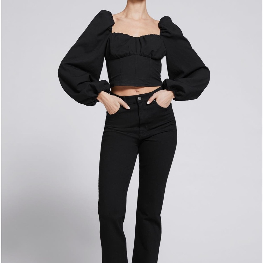 & other stories black long sleeve crop top blouse sz 2 NWT